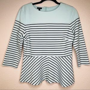Talbots Striped 3/4 Sleeve Peplum Top Black/Blue M